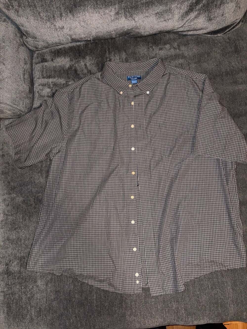 Puritan Button Down Shirt Size 3XL Black White Plaid Short Sleeve